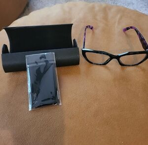 Prada Blue Frame W/ Pink Tortoiseshell Temples Glasses With Case And Cloth